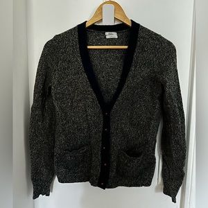 J.Crew Wallace V-Neck Sweater, heather grey with navy trim, Size S